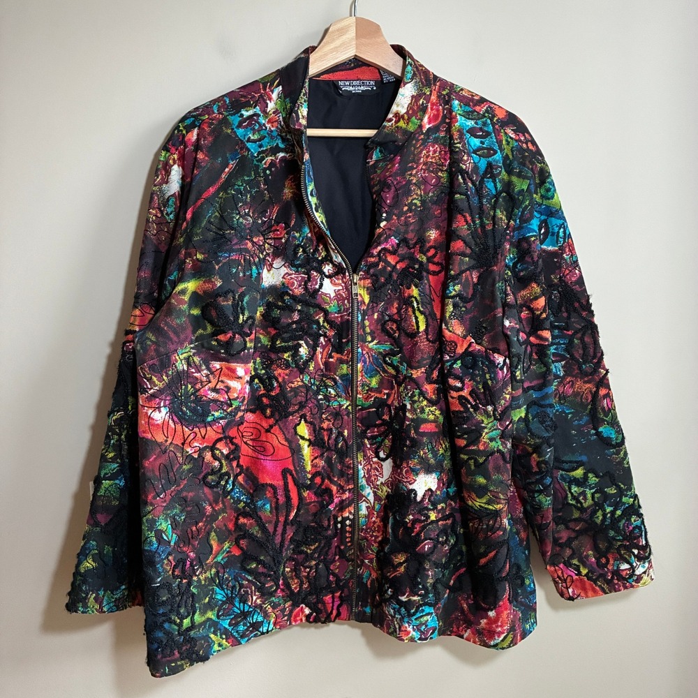 Vintage New Direction Floral Carpet Embroidered Jacket 2X Multicolor Womens